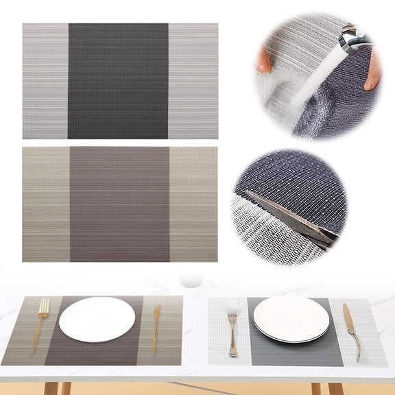 Table Mats Basdi Pvc Insulation Table Mat - Heat-Resistant Placemat for Dining and Western Style Decor | Non-Slip, Easy Wipe, Protects Tables from Hot Dishes and Spills, Insulation Dining Mat, Grey