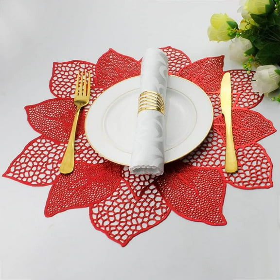 Table Mats, Pressed Hibiscus Flower Placemat, Washable and Non-Slip Table Decoration（Gold）
