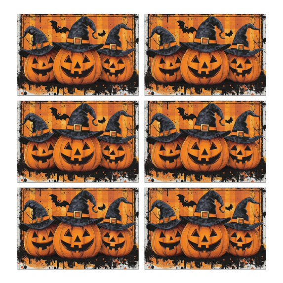 Table Mats Set of 6 Halloween Orange Pumpkin Witch Bat Spider Place Mats Durable No Slip Table Mats for Halloween Dining Table Accessories 12x18in Seasonal Fall Holiday Dining Table Mats