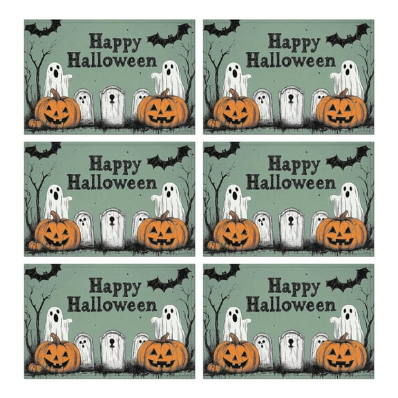 Table Mats Set of 6 Happy Halloween Horror Pumpkin Ghost Place Mats Washable Anti-Skid Table Mats for Halloween Dining Table Accessories 12x18in Seasonal Fall Holiday Dining Table Mats