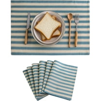 Table Mats Set of 6 Heat Resistant Dining Placemats for Kitchen Table Farmhosue Rustic, 12 x 18 inches, Stripes, Teal(Aqua Sea Blue)