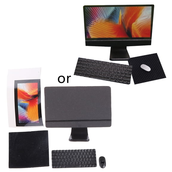 Table Model Computer Realistic Desktops Keyboard Set of 4PCS for Simulation Scene Cake Toppers 1:12 Scale Room Accs