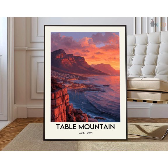 Table Mountain Cape Town Landscape Poster, Unframed Canvas 8x10in