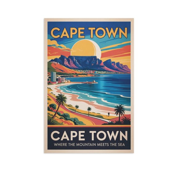 Table Mountain Classic Poster Retro Cape Town Cityscape with Beaches & Nature Canvas Poster