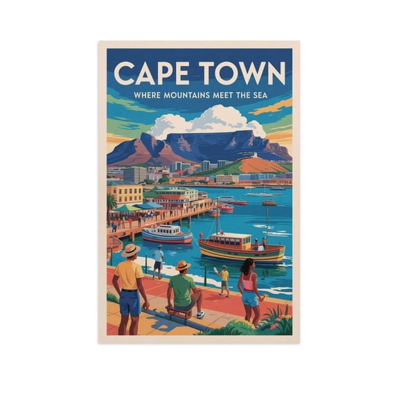 Table Mountain Classic Poster Retro Cape Town Travel Cityscape Artwork Canvas Poster