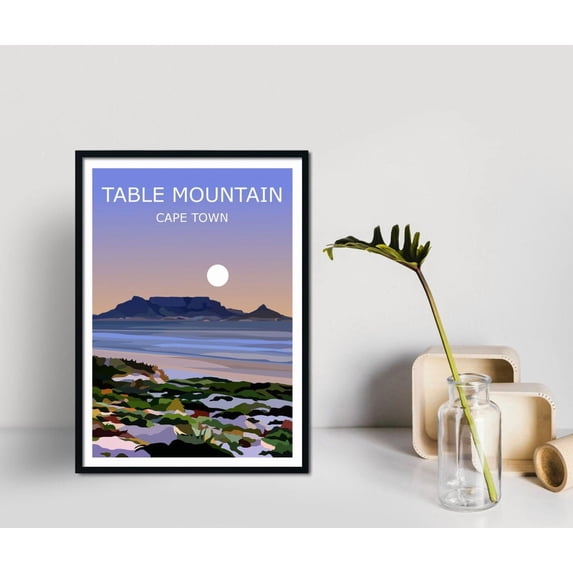Table Town Table Mountain Poster, Cape Town Peak Landscape, Flat Topped South ...