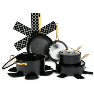 Navy Blue Pots and Pans Set Nonstick - 15 Piece Luxe Gold Pots and