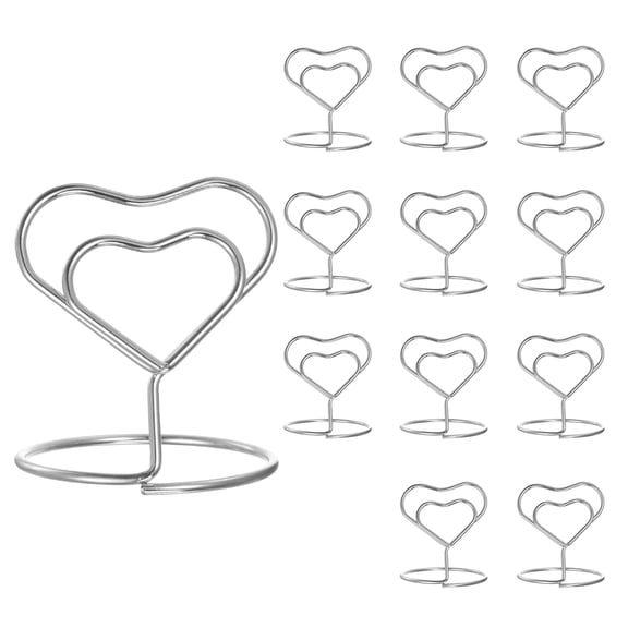 Table Number Holders 40mm Tall 35mm Base Width Mini Heart Silver Tone, 12 Pieces