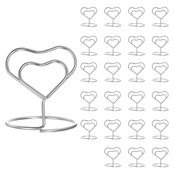 Table Number Holders 40mm Tall 35mm Base Width Mini Heart Silver Tone, 24 Pieces