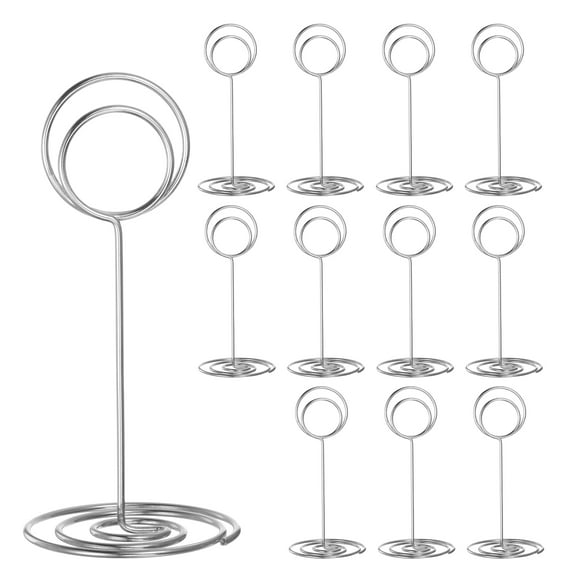 Table Number Holders 85mm Tall 40mm Base Width Round Silver Tone, 12 Pieces