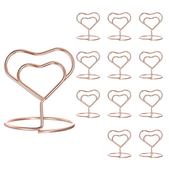 Table Number Holders Heart 40mm Tall 35mm Base Width Mini Rose Gold, 12 Pieces