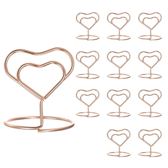 Table Number Holders Heart 40mm Tall 35mm Base Width Mini Rose Gold, 12 Pieces