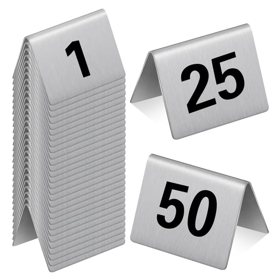Table Number Table Signs Seat Card Stainless steel Double-Sided Table Numbers 1-50/1-100 Table Place Cards Place Card Holders for Party Banquets Wedding Reception
