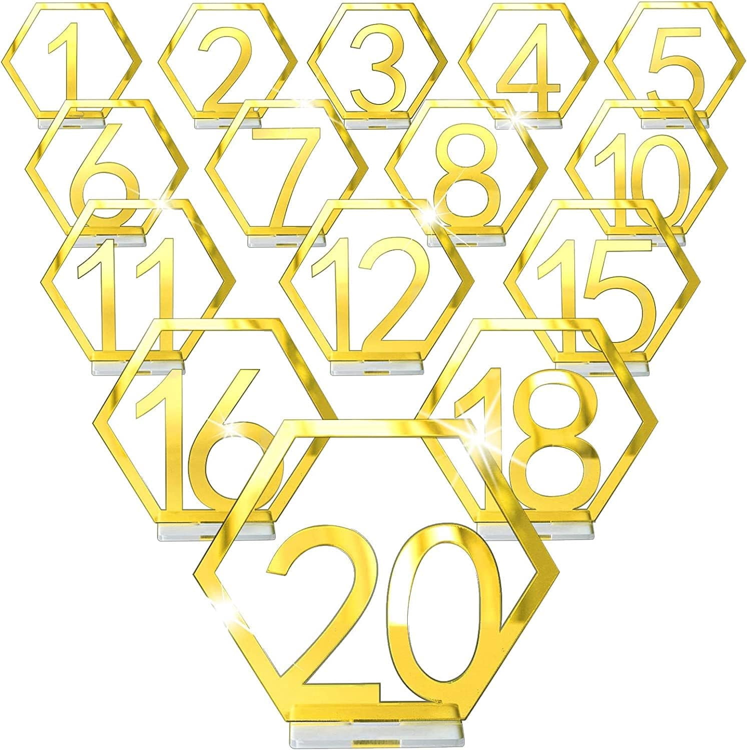 Table Numbers 1-20, Gold Acrylic Hexagon Wedding Signs with Bases, 20 ...