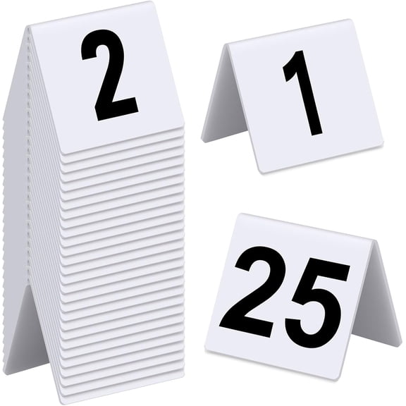 Table Numbers 1-25 Acrylic Double Side Numbered Table Tents Plastic Restaurant Wedding Numbers Cards Signs for Party Banquets Wedding Reception(White, Black)