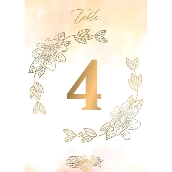 Table Numbers, Golden Flower Double-Sided Cardss Plus Head Table Cards for your Wedding, Reception, Anniversary, Birthday Party or Celebration, 4"x6" (1-100 plus Head Table Cards)