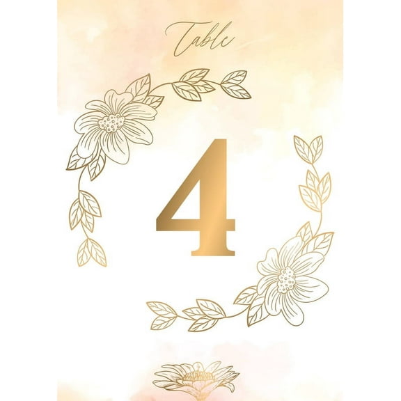 Table Numbers, Golden Flower Double-Sided Cardss Plus Head Table Cards for your Wedding, Reception, Anniversary, Birthday Party or Celebration, 4"x6" (1-25 plus Head Table Cards)