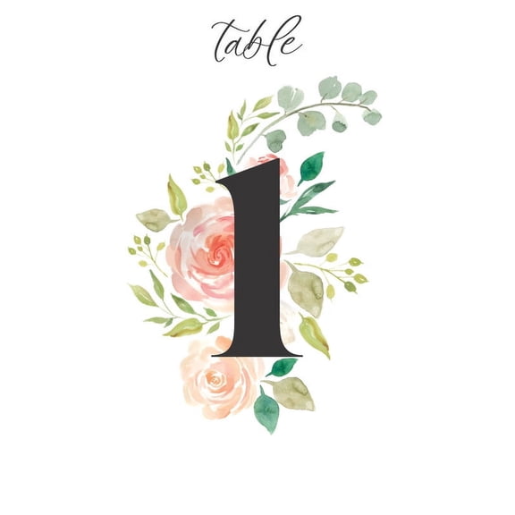 Table Numbers, Hand Painted Flower Double-Sided Cardss Plus Head Table Cards for your Wedding, Reception, Anniversary, Birthday Party or Celebration, 4"x6" (1-25 plus Head Table Cards)