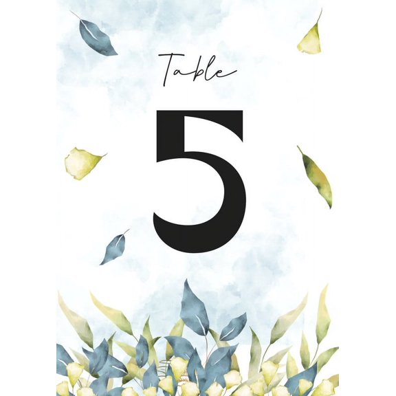 Table Numbers, Watercolor Border Leaves Double-Sided Cardss Plus Head Table Cards for your Wedding, Reception, Anniversary, Birthday Party or Celebration, 4"x6" (1-25 plus Head Table Cards)