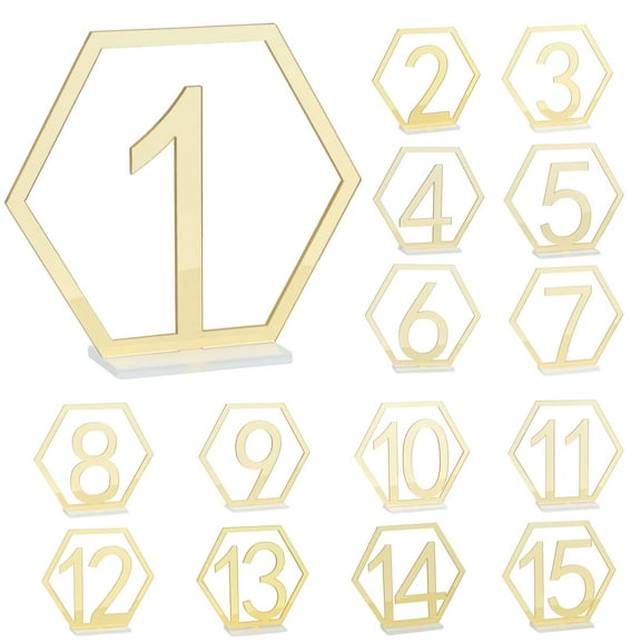 Table Numbers Wedding Supplies Hexagon Shape With Holder Base Mirror Gift Cards Acrylic Geometric Centerpiece 1-15
