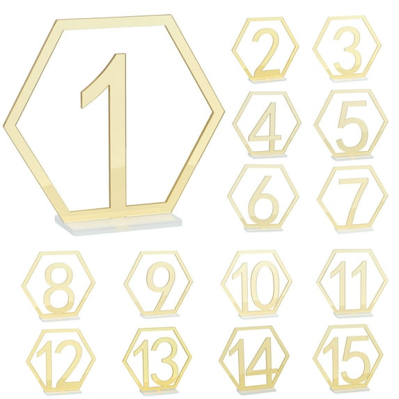 Table Numbers Wedding Supplies Hexagon Shape With Holder Base Mirror Gift Cards Acrylic Geometric Centerpiece 1-15