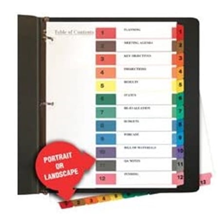 Table Of Contents Dividers, Tabs Indexed 1 12, Multicolor (LOP12323)