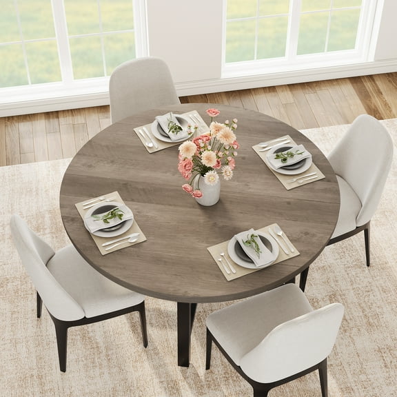 Table Only--Industrial Round Dining Table, 47" Round Kitchen Table for 4, Rustic Dinner Table with Wooden Top and Metal Base for Dining Room, Living Room (No Chairs)
