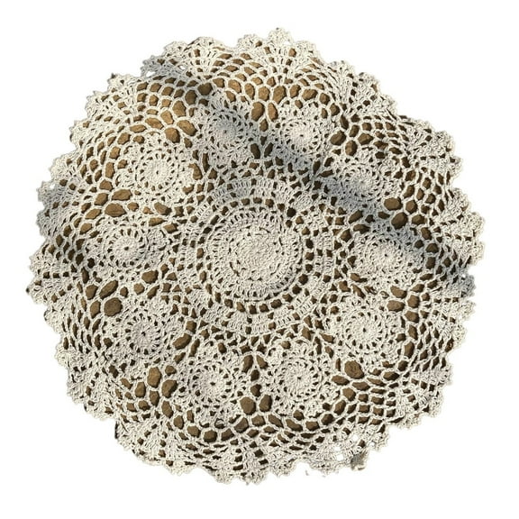 Table Overlay Round,,2PCS White Crochet Lace Tablecloth Doilies Set Classy Lacy Detail Handmade Easy Wash and Reusable Antique Pcs