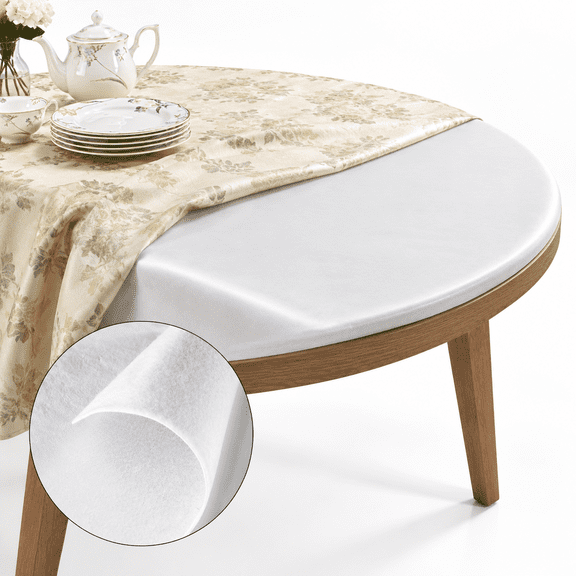 Table Pad Protector Superior Protection From Spills & Heat- Reusable Vinyl Cloth With Cushion Flanneling (52" Round)