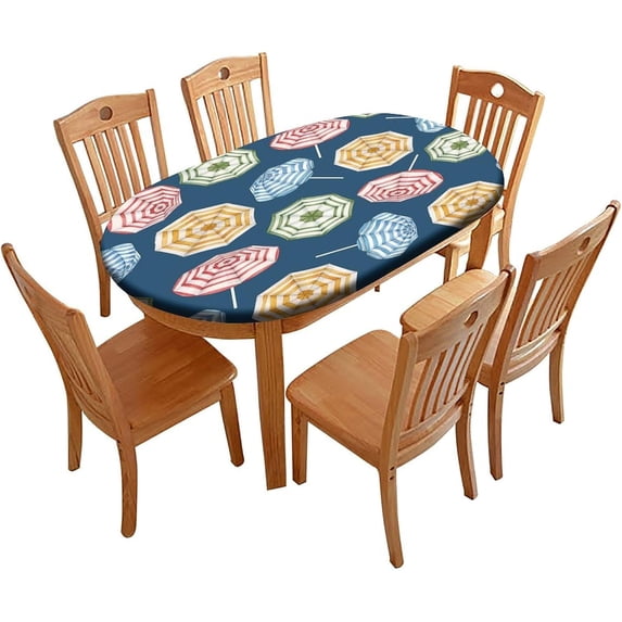 Table Padding Under Tablecloth, Umbrella Pattern Printed on Elasticated Table Cover, Table Pads for Dining Room Table Rectangular, Fits for 48" x 68" Oval Table