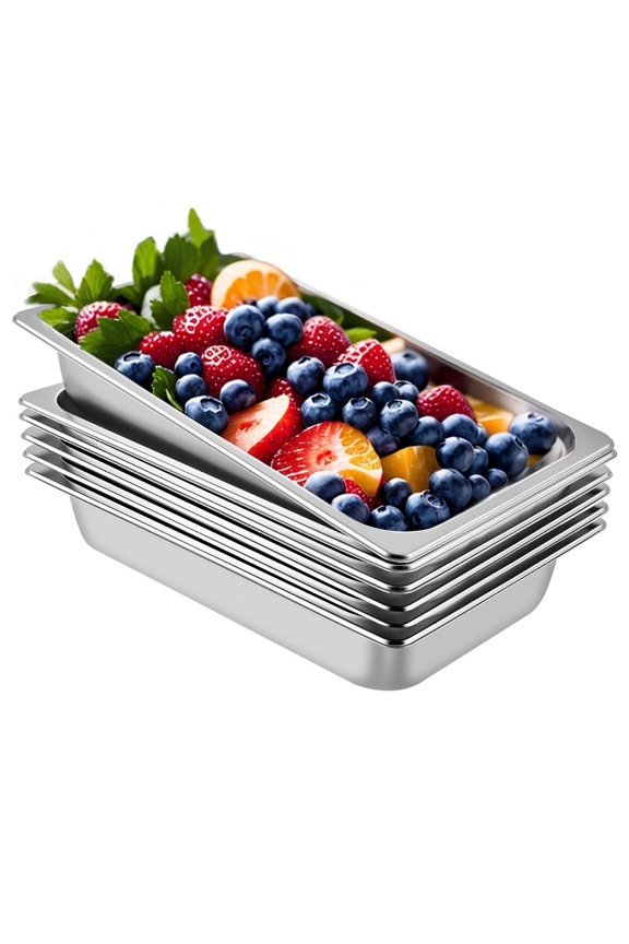 Table Pans 6 Pack, 20.9x12.8x3.9 Inch Deep Full Size 13L Stainless Steel Hotel Pans, Anti-Jam Food Container Oven Tray for Catering & Buffet