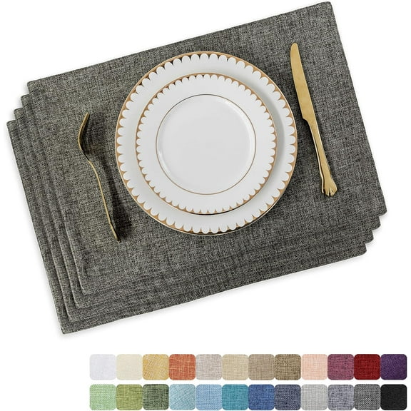 Table Place Mats Fabric Cloth Placemats Set of 4 Heat Resistant Dining Linen Place Mats Kitchen, Dark Grey