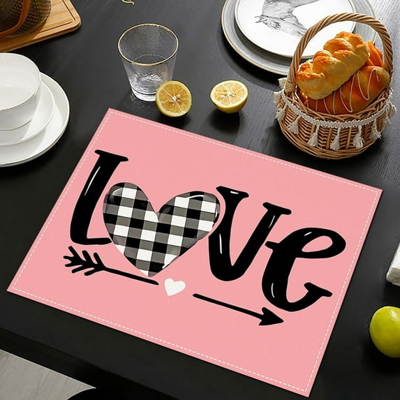 Table Place Mats Valentine'S Day Pinks Meal Mat Linen Printed Table Mat Home Kitchen Table Insulation Mat Quilted Placemats Square Placemats