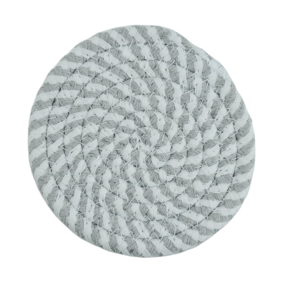 Table Placemat, Woven Cotton Braided Heat Resistant, Gray and White Mixed 7.1 Inch Single Piece, Trivet Mat for Dining Table Kitchen Countertop Pots Pans Hot Dishes