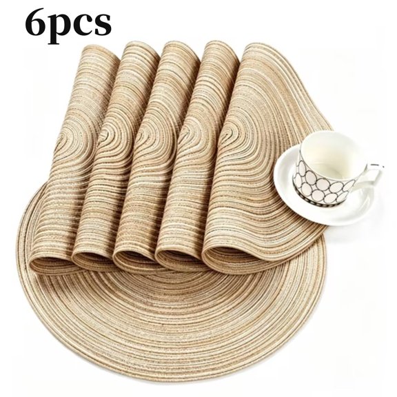 Table Placemats,Round Braided Placemats Set of 6 Non Slip Heat Resistant Cotton Polyester Table Mats Washable Place Mats for Dinner Party Table Decoration (Beige, 11.81 inch)