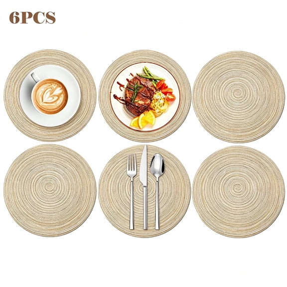 Table Placemats,Round Braided Placemats Set of 6 Non Slip Heat Resistant Cotton Polyester Table Mats Washable Place Mats for Dinner Party Table Decoration (Beige, 11.81 inch)