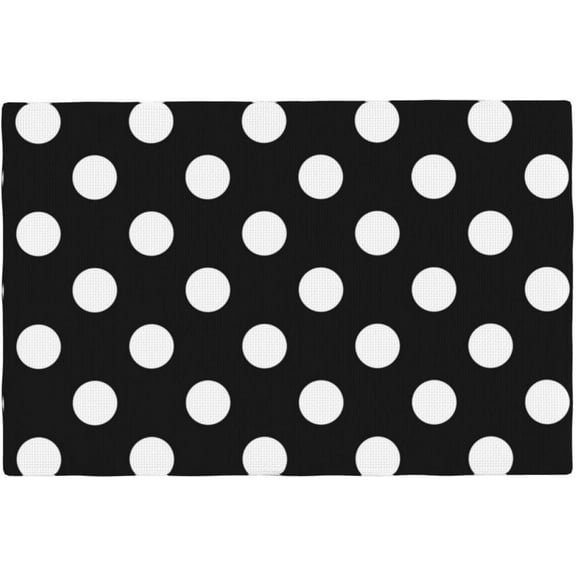 Table Placemats Set of 4-12x18 in Faux Linen Double Heat Resistant Place Mats, Black and White Polka Dot Cloth Indoor/Outdoor Placemats, Washable Table Mats for Dining, Kitchen, Party
