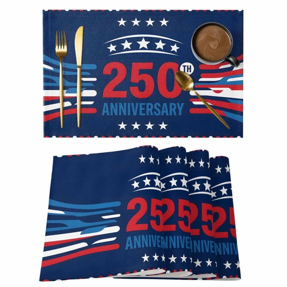 Table Placemats Set of 4,250th Anniversary Navy Blue Non-Slip Kitchen Dining Tables Place Mat,Red White Wave Points Washable Table Mats for Home Dinner Holiday Party Banquet