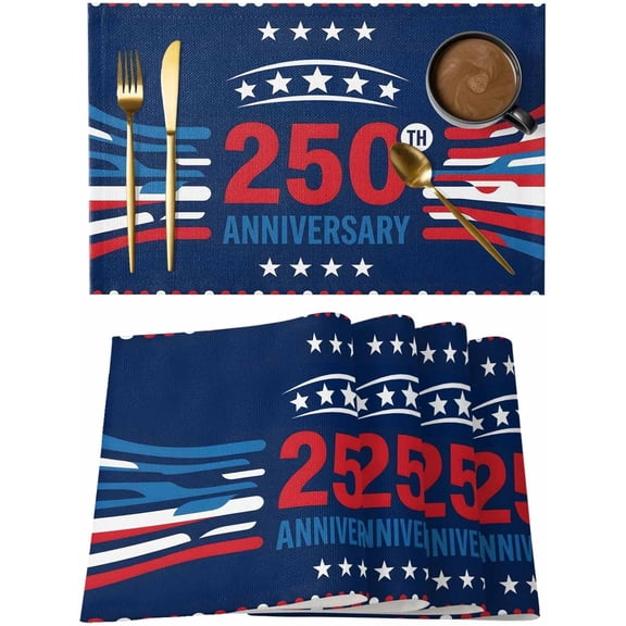 Table Placemats Set of 4 250th Anniversary Navy Blue Washable Place Mats Red White Wave Points Non-Slip Insulation Table Mats for Kitchen Dining Party Decoration,12x18 Inch
