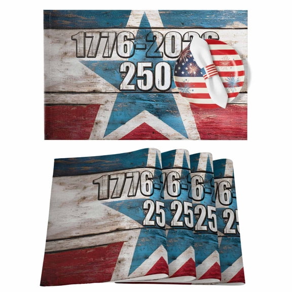 Table Placemats Set of 4,250th Anniversary Red Blue Stars Non-Slip Kitchen Dining Tables Place Mat,Patriotic 4th of July Washable Table Mats for Home Dinner Holiday Party Banquet