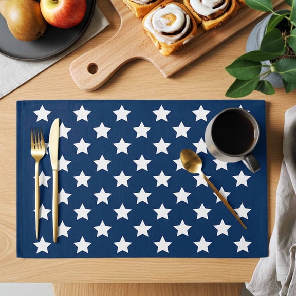 Table Placemats Set of 4 4th of July White Star on Navy Blue Washable Place Mats Independence Freedom Liberty Non-Slip Insulation Table Mats for Kitchen Dining Party Decoration,13x19 Inch