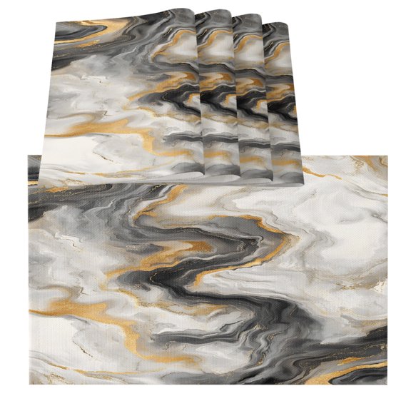 Table Placemats Set of 4,Abstract Modern Marble Agate Non-Slip Kitchen Dining Tables Place Mat,White Gray Gold Stone Texture Washable Table Mats for Home Dinner Holiday Party Banquet