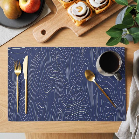 Table Placemats Set of 4 Abstract Topographic Lines Grid Washable Place Mats Geometric Art on Dark Blue Non-Slip Insulation Table Mats for Kitchen Dining Party Decoration,13x19 Inch