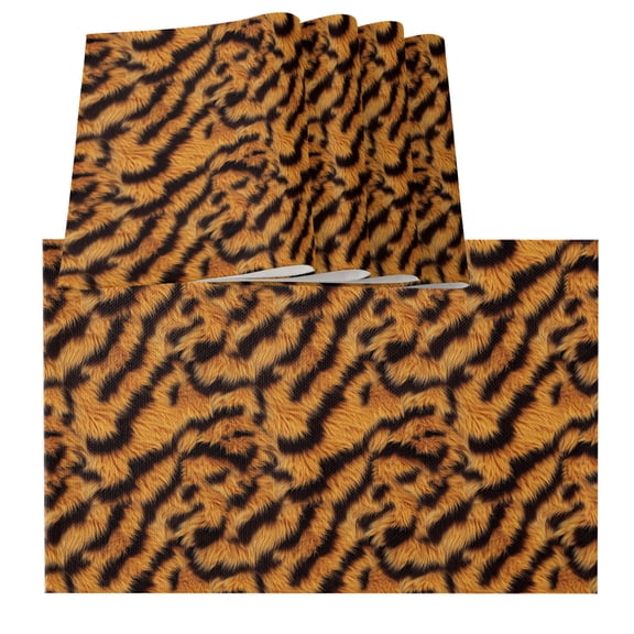 Table Placemats Set of 4,Abstract Wild Tiger Fur Texture Non-Slip Kitchen Dining Tables Place Mat,Modern Stripe Animal Print Washable Table Mats for Home Dinner Holiday Party Banquet