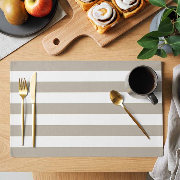 Table Placemats Set of 4 Beige and White Stripe Washable Place Mats Rustic Country Farm Non-Slip Insulation Table Mats for Kitchen Dining Party Decoration,13x19 Inch