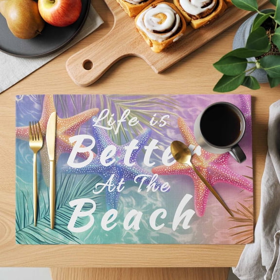 Table Placemats Set of 4 Better Beach Life Starfish Washable Place Mats Colorful Summer Ocean Non-Slip Insulation Table Mats for Kitchen Dining Party Decoration,13x19 Inch