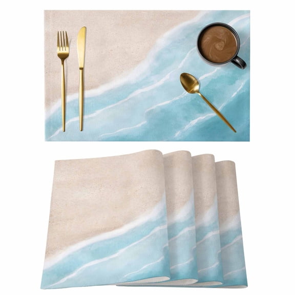Table Placemats Set of 4,Blue Gradient Ocean Sea Wave Non-Slip Kitchen Dining Tables Place Mat,Summer Beach Theme Washable Table Mats for Home Dinner Holiday Party Banquet