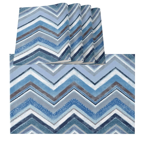 Table Placemats Set of 4,Blue Gradient Stripe Nordic Style Non-Slip Kitchen Dining Tables Place Mat,White Ripple Geometric Abstract Art Washable Table Mats for Home Dinner Holiday Party Banquet