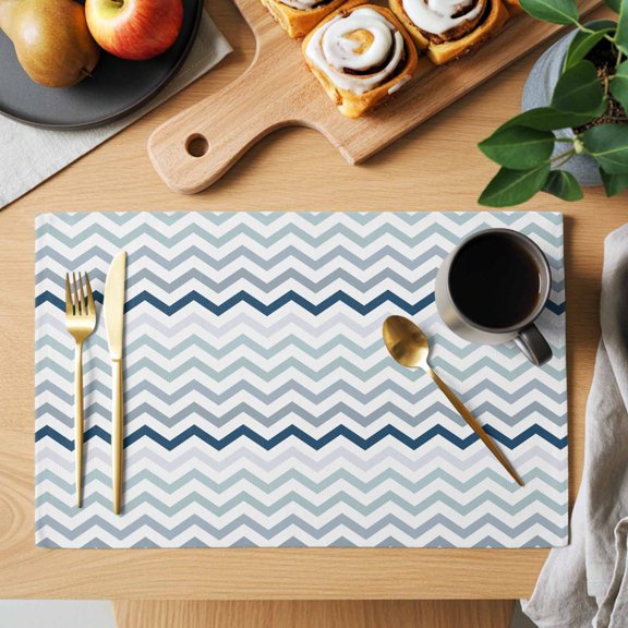 Table Placemats Set of 4 Blue Gray Chevron Modern Geometric Art Washable Place Mats Zig Zag Lines Non-Slip Insulation Table Mats for Kitchen Dining Party Decoration,13x19 Inch