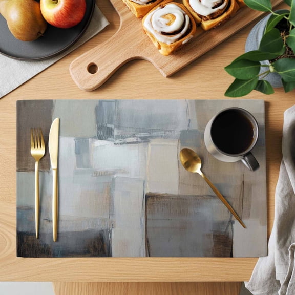 Table Placemats Set of 4 Brown Gray Gradient Color Block Washable Place Mats Abstract Oil Painting Art Non-Slip Insulation Table Mats for Kitchen Dining Party Decoration,13x19 Inch